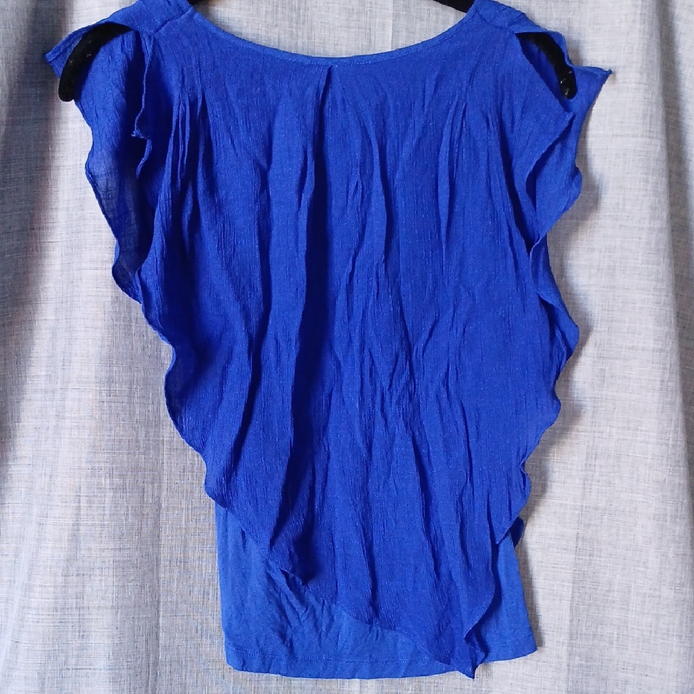 Blue Ruffled Women's Top - Picture 4 of 8